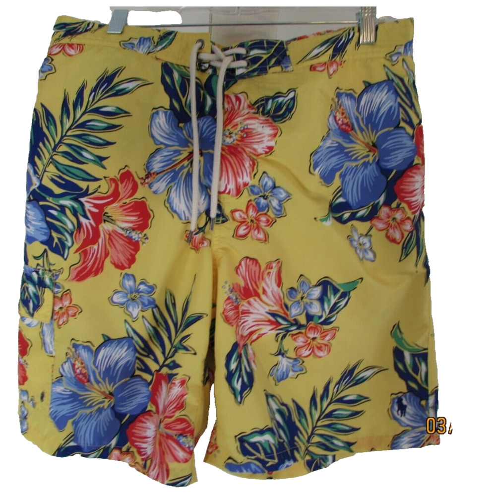 POLO RALPH‎ LAUREN MEN'S SWIM SHORTS TRUNKS SIZE L HAWAIIAN FLORAL ALOHA PONY